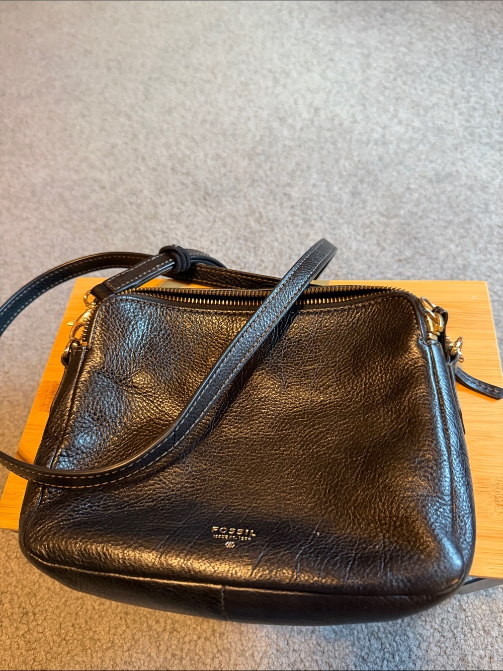 Fossil Black Pebbled Leather Crossbody Bag